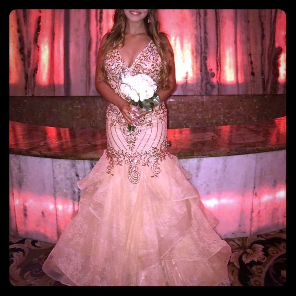 Couture Prom Gown Size 6 Tan/Nude/Gold
